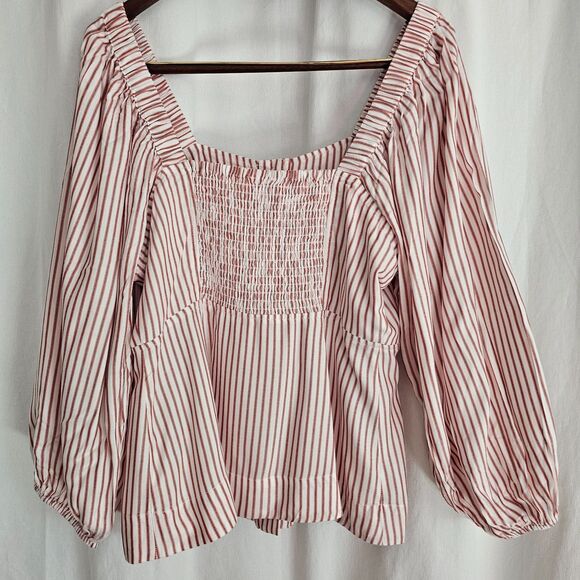 Cabi Striped Top w Puffy SleevesElastic Back Red, White & Black All Rayon sz M - Picture 2 of 7